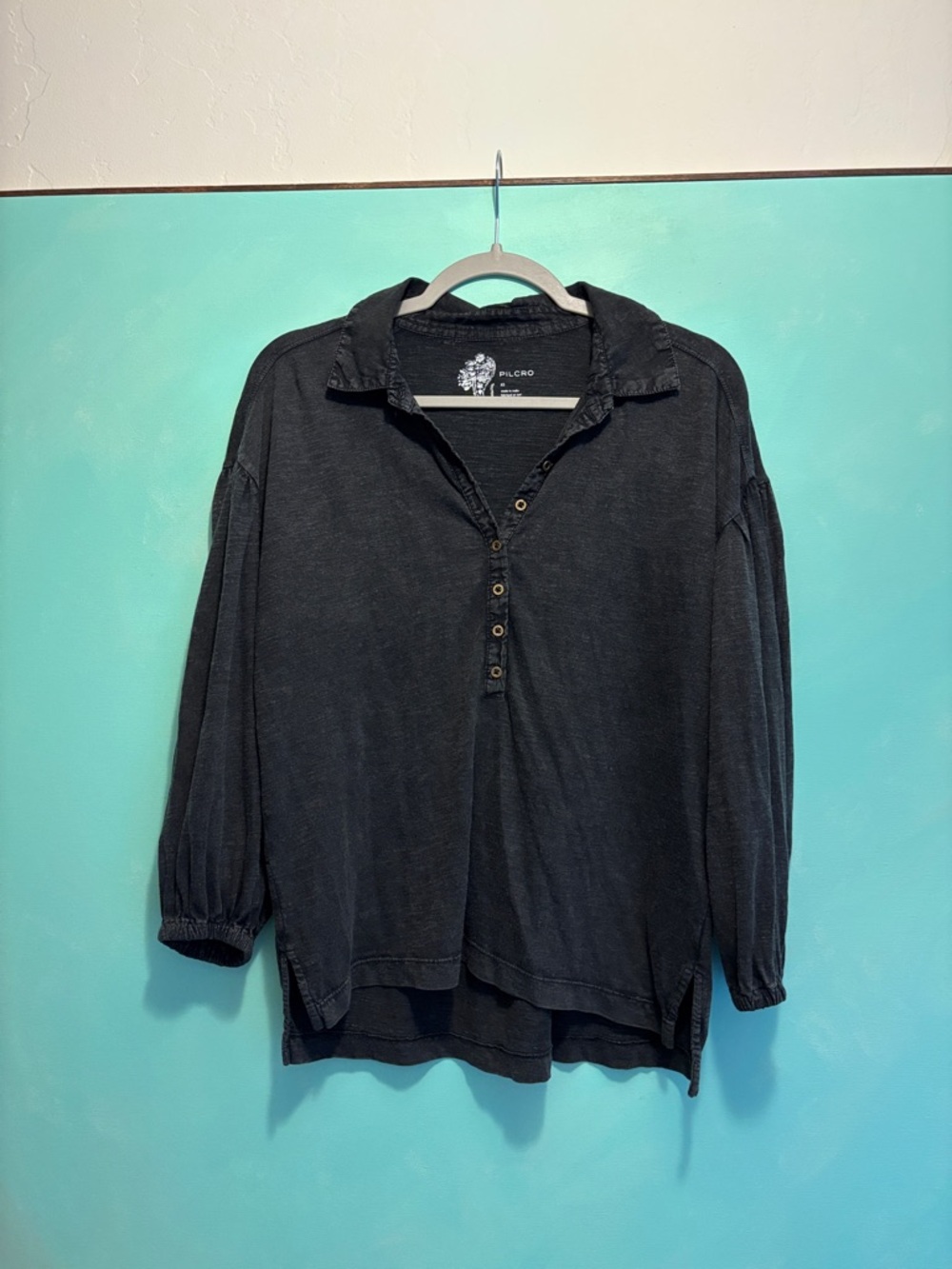 Pilcro Charcoal Gray Button-Up Henley Tee